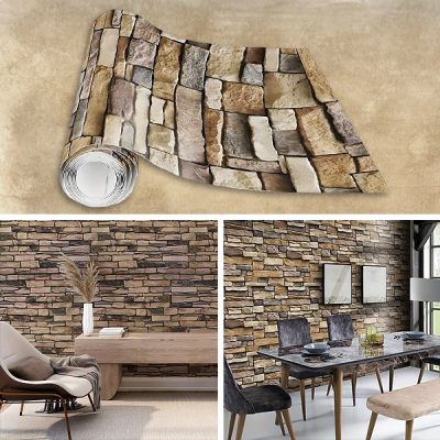 Papel de parede autocolante com efeito 3D de pedra | WALLCORWRAP
