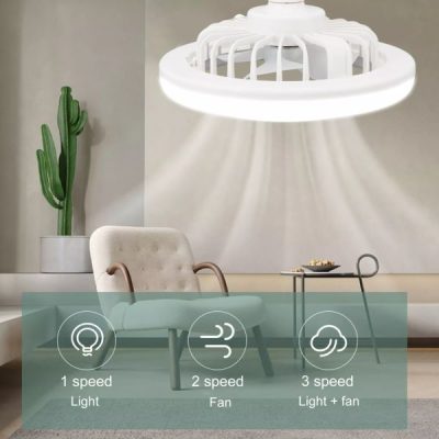 Ventilador de teto de casquilho com luz LED e comando à distância | FANGLO